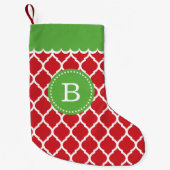 Petite Chaussette De Noël Monogramme de Quatrefoil marocain rouge et vert (Devant)