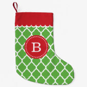 Petite Chaussette De Noël Monogramme de Quatrefoil marocain rouge et vert (Devant)