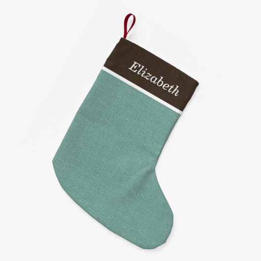 Petite Chaussette De Noël Monogramme de vacances Brown et Aqua Rustique (Devant (Accrochage))