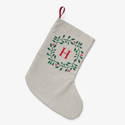 Petite Chaussette De Noël Monogramme de Wreath Holiday (Devant (Accrochage))