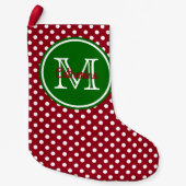 Petite Chaussette De Noël Monogramme des points de la Polka rouge et verte d (Devant)