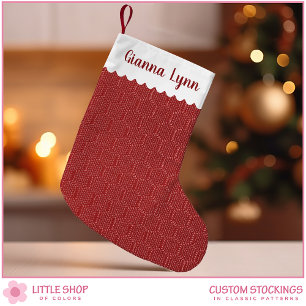 Petite Chaussette De Noël Monogramme élégant à motif en nid d'abeille rouge