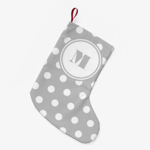 Petite Chaussette De Noël Monogramme Élégant Points Gris