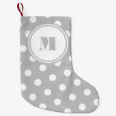 Petite Chaussette De Noël Monogramme Élégant Points Gris (Devant)
