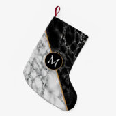 Petite Chaussette De Noël Monogramme en marbre blanc noir Stocking de Noël (Devant (Accrochage))