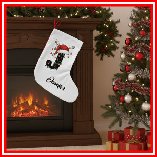 Petite Chaussette De Noël Monogramme Famille Antlers de Noël Santa Hat