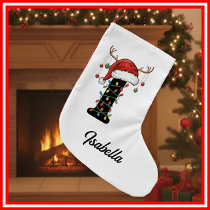 Petite Chaussette De Noël Monogramme Famille Antlers de Noël Santa Hat