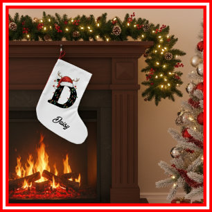 Petite Chaussette De Noël Monogramme Famille Antlers de Noël Santa Hat