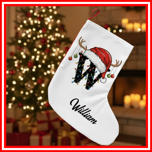 Petite Chaussette De Noël Monogramme Famille Antlers de Noël Santa Hat Small