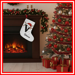 Petite Chaussette De Noël Monogramme Famille Antlers de Noël Santa Hat Small