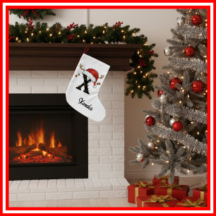 Petite Chaussette De Noël Monogramme Famille Antlers de Noël Santa Hat Small