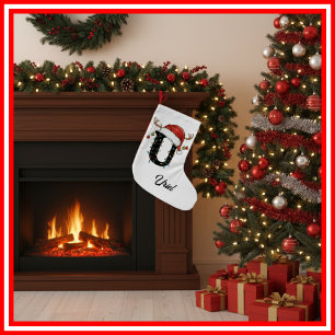 Petite Chaussette De Noël Monogramme Famille Antlers de Noël Santa Hat Small