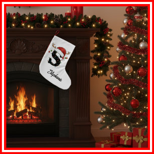 Petite Chaussette De Noël Monogramme Famille Antlers de Noël Santa Hat Small