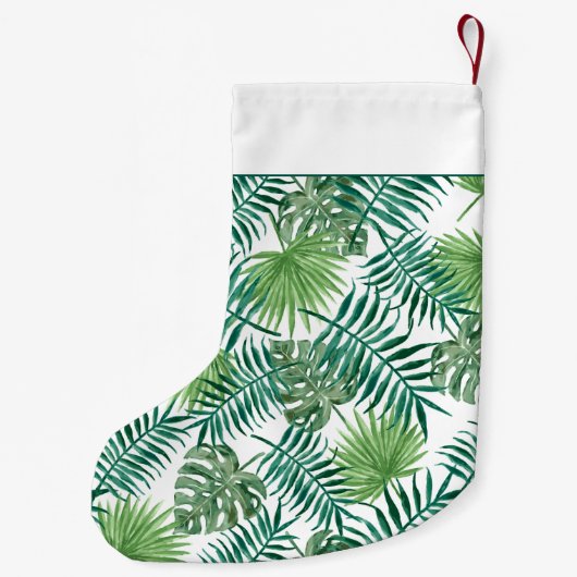 Petite Chaussette De Noël Monogramme Green Botanical Palm Feuilles (Dos)