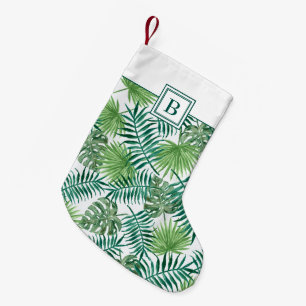 Petite Chaussette De Noël Monogramme Green Botanical Palm Feuilles