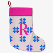 Petite Chaussette De Noël Monogramme Hot rose Bleu Retro Fleur Noël (Devant)