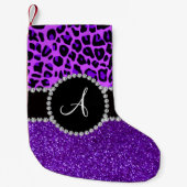 Petite Chaussette De Noël Monogramme indigo violet parties scintillant néon  (Devant)