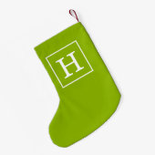 Petite Chaussette De Noël Monogramme initial encadré blanc vert pomme (Dos (Accrochage))