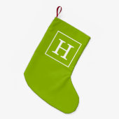 Petite Chaussette De Noël Monogramme initial encadré blanc vert pomme (Devant (Accrochage))