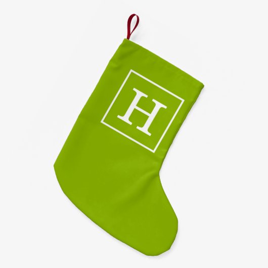 Petite Chaussette De Noël Monogramme initial encadré blanc vert pomme (Devant (Accrochage))