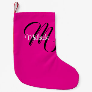 Petite Chaussette De Noël Monogramme initial nom moderne minimaliste rose ch