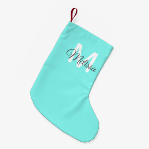Petite Chaussette De Noël monogramme moderne chic minimaliste turquoise aqua