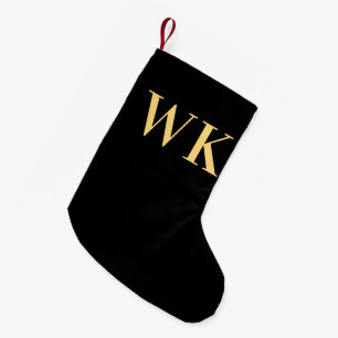 Petite Chaussette De Noël Monogramme moderne minimaliste Or noir
