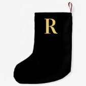 Petite Chaussette De Noël Monogramme moderne Noir Or (Dos)