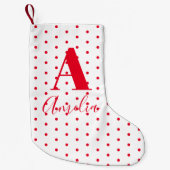 Petite Chaussette De Noël Monogramme moderne Nom Pois (Devant)