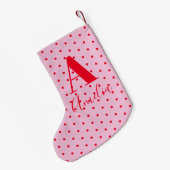 Petite Chaussette De Noël Monogramme moderne Nom Polka Dot Rouge Rose (Dos (Accrochage))