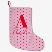 Petite Chaussette De Noël Monogramme moderne Nom Polka Dot Rouge Rose (Devant)