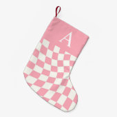Petite Chaussette De Noël Monogramme moderne rose À damiers double côté (Devant (Accrochage))