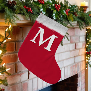 Petite Chaussette De Noël Monogramme moderne rouge et blanc Stocking de Noël