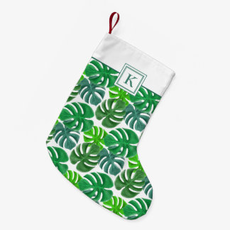Petite Chaussette De Noël Monogramme moderne Vert Palm Feuille