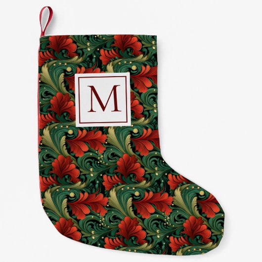 Petite Chaussette De Noël Monogramme Noël Vert Rouge Art Nouveau (Devant)