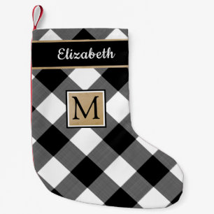 Petite Chaussette De Noël Monogramme noir et blanc de contrôle de Buffalo d