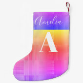 Petite Chaussette De Noël Monogramme Nom Bright Faded Checboard (Dos)