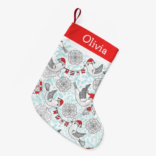 Petite Chaussette De Noël Monogramme Oiseaux de Noël (Devant (Accrochage))