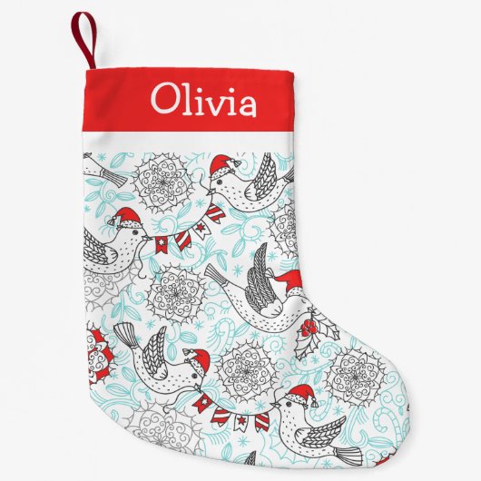 Petite Chaussette De Noël Monogramme Oiseaux de Noël (Devant)
