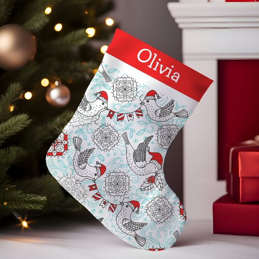 Petite Chaussette De Noël Monogramme Oiseaux de Noël