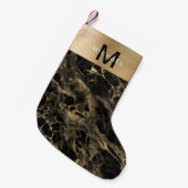 Petite Chaussette De Noël Monogramme Or Marbre noir métallique (Devant (Accrochage))