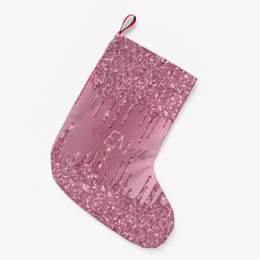 Petite Chaussette De Noël Monogramme Parties scintillant à séchage rose méta (Devant (Accrochage))