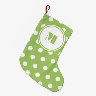 Petite Chaussette De Noël Monogramme personnalisé à pois blancs et vert citr