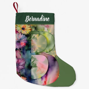 Petite Chaussette De Noël Monogramme personnalisé Aquarelle florale personna