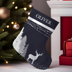 Petite Chaussette De Noël Monogramme personnalisé de cerf de la forêt hivern