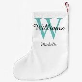 Petite Chaussette De Noël Monogramme personnalisé Vert Turquoise (Dos)