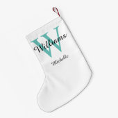 Petite Chaussette De Noël Monogramme personnalisé Vert Turquoise (Dos (Accrochage))