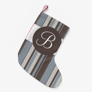 Petite Chaussette De Noël Monogramme rayé bleu Brown Stockage de Noël