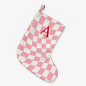 Petite Chaussette De Noël Monogramme rose À damiers (Devant (Accrochage))