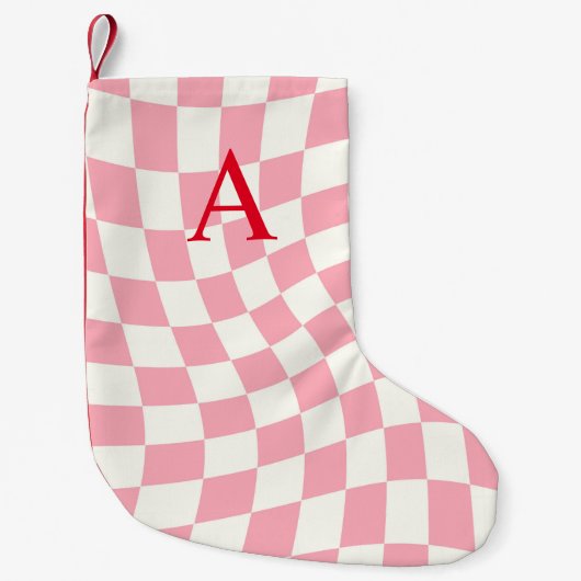 Petite Chaussette De Noël Monogramme rose À damiers (Devant)